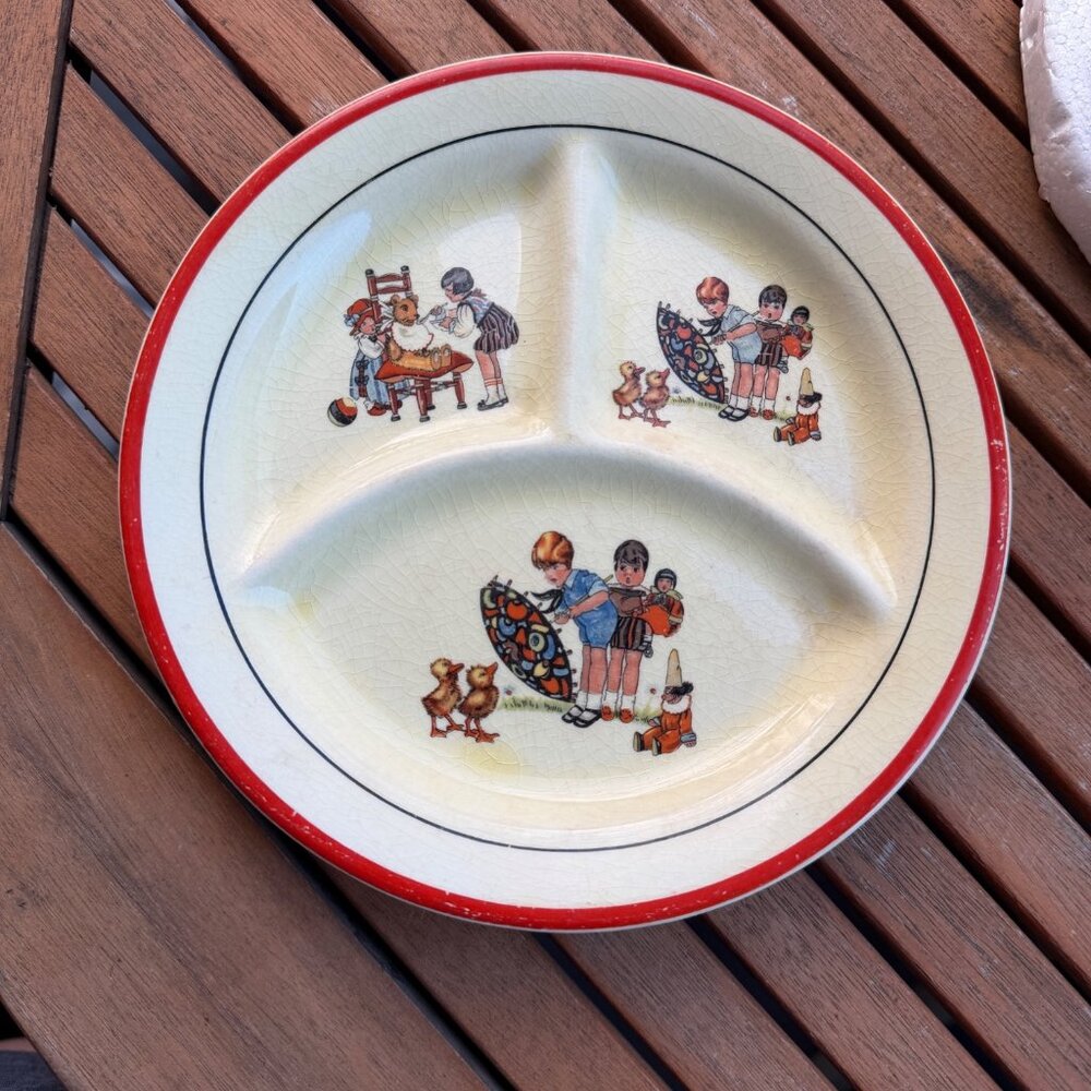 Vintage Crown E&R Childs Divided Plate With Nursery Rhyme Illustrations Made In